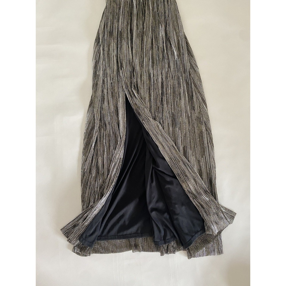 Eliza‎ J Gold Silver Metallic Gown Dress 2 Belted Sleeveless Event Gala Formal - Picture 6 of 13